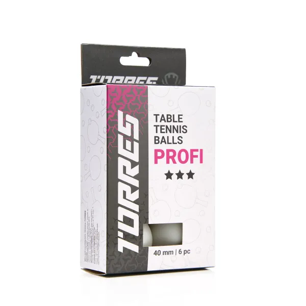 Мяч для наст. тенниса TORRES Profi 3*, TT23012, диам. 40+мм, упак. 6 шт, белый за 338.30 ₽ в Рязани