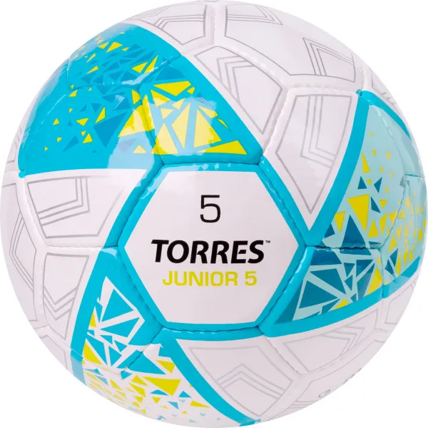 Мяч футб. TORRES Junior-5, F323805, р.5,глянц.ПУ,4 сл,32 п, руч.сш,бел-бирюзовый за 2&nbsp;070.60 ₽ в Рязани
