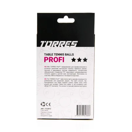 Мяч для наст. тенниса TORRES Profi 3*, TT23012, диам. 40+мм, упак. 6 шт, белый за 338.30 ₽ купить в Рязани