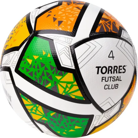 Мяч футзал. TORRES Futsal Club, FS323764, р.4, 10 пан. ПУ, 4 под. сл, гибрид. сш. бело-зел-оранж за 2&nbsp;264.40 ₽ купить в Рязани