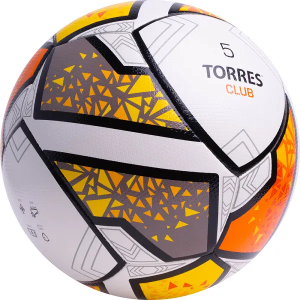 Мяч футб. TORRES Club, F323965, р.5, 10 пан., ПУ, гибрид. сшив, бел-оранж-желт за 2&nbsp;225.30 ₽ в Рязани